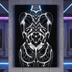 AEGIS | Biomechanical Female Figure Op Art Print | B&W Minimalist Luxury Wall Art