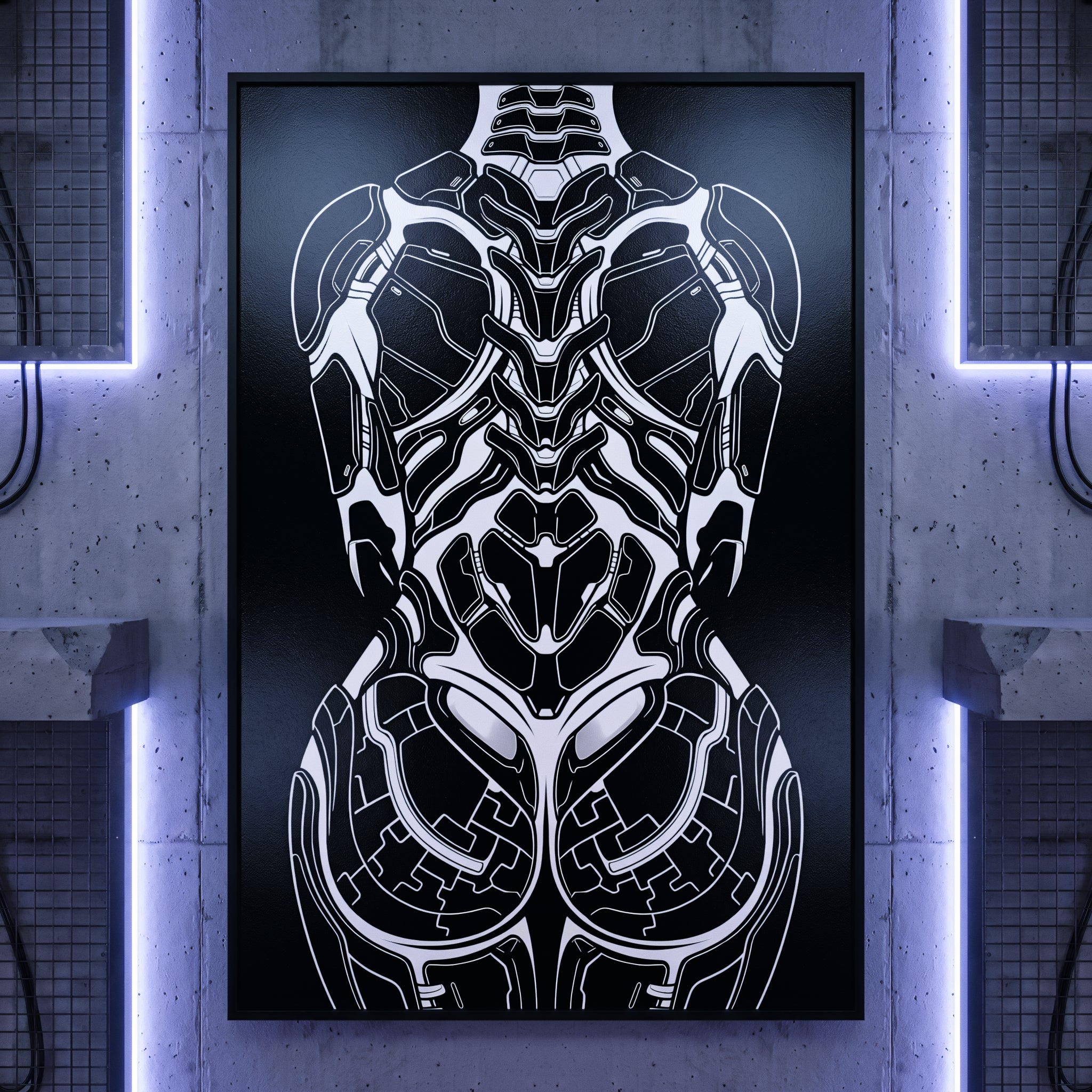 AEGIS | Biomechanical Female Figure Op Art Print | B&W Minimalist Luxury Wall Art