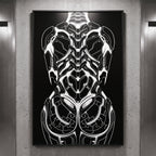 AEGIS | Biomechanical Female Figure Op Art Print | B&W Minimalist Luxury Wall Art