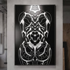 AEGIS | Biomechanical Female Figure Op Art Print | B&W Minimalist Luxury Wall Art