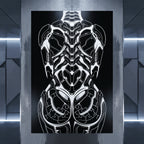 AEGIS | Biomechanical Female Figure Op Art Print | B&W Minimalist Luxury Wall Art