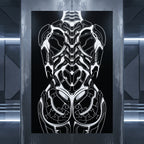 AEGIS | Biomechanical Female Figure Op Art Print | B&W Minimalist Luxury Wall Art