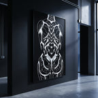 AEGIS | Biomechanical Female Figure Op Art Print | B&W Minimalist Luxury Wall Art