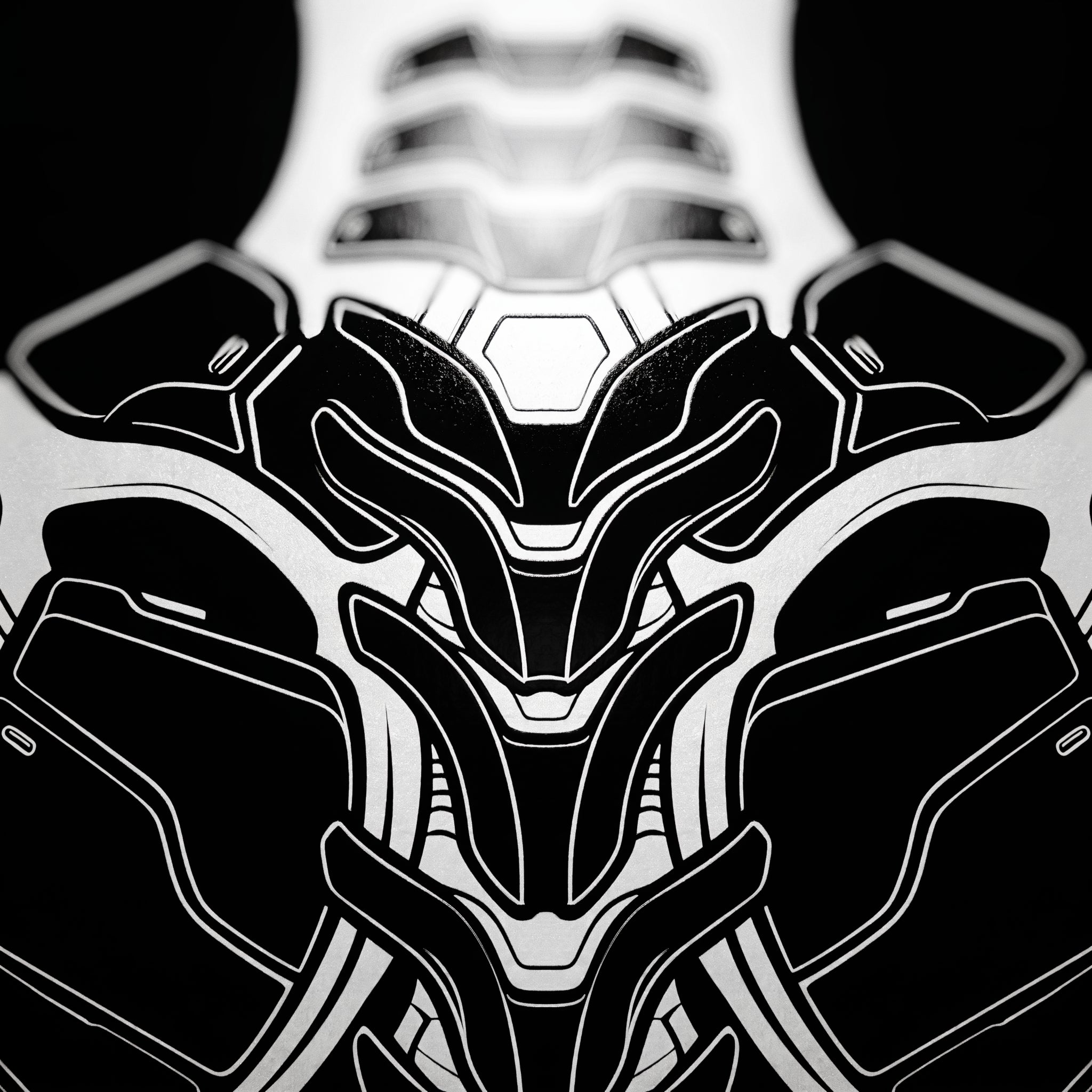 AEGIS | Biomechanical Female Figure Op Art Print | B&W Minimalist Luxury Wall Art