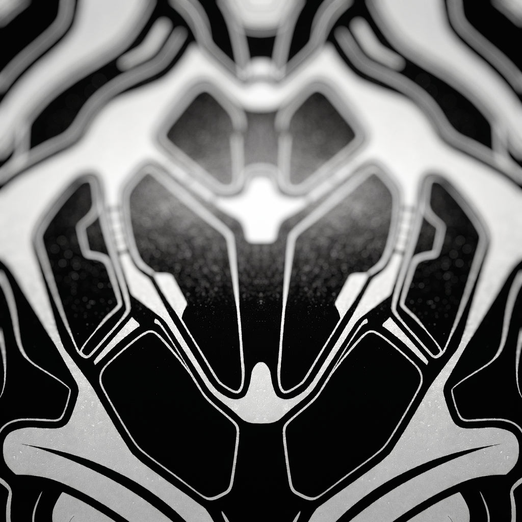 AEGIS | Biomechanical Female Figure Op Art Print | B&W Minimalist Luxury Wall Art