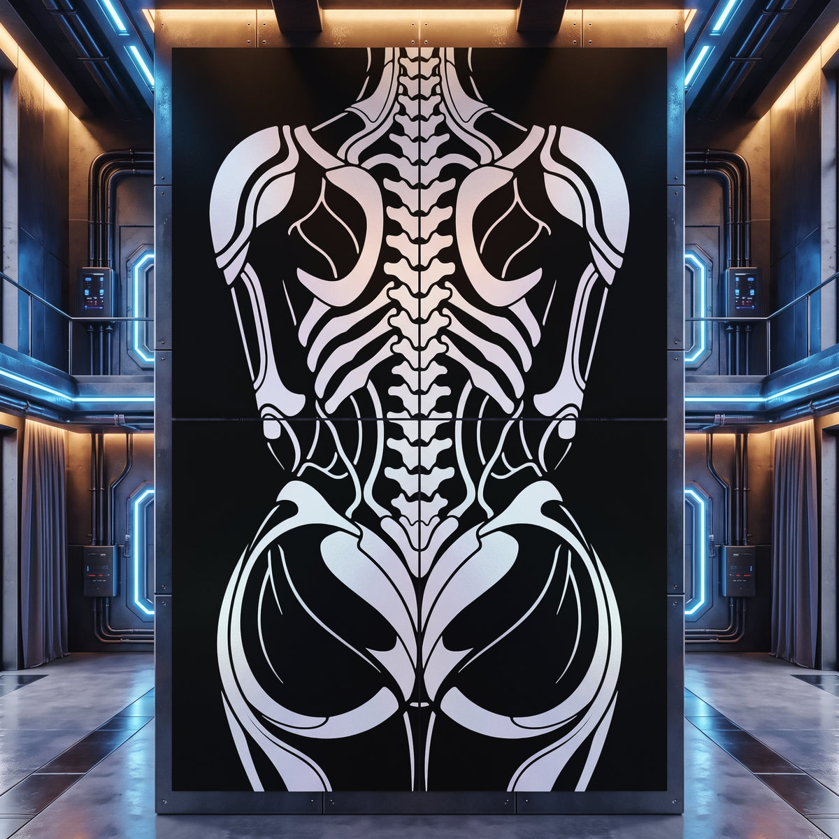 ARMATA 4-piece fine art print installation, museum-grade archival cotton paper with rear biomechanical spine artwork