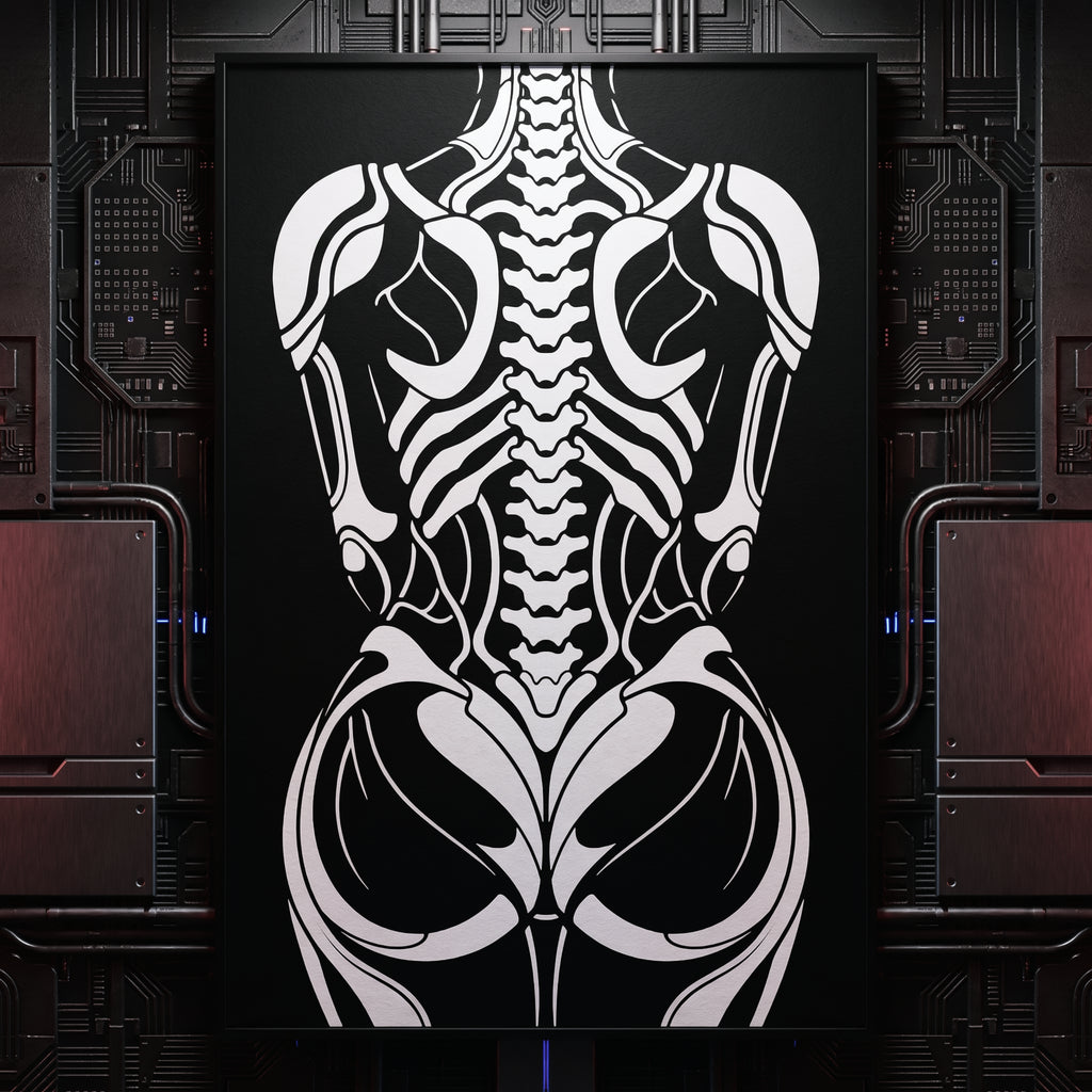 ARMATA | Cybernetic Skeletal Female Body Op Art Print | Luxury Sci-Fi Wall Art
