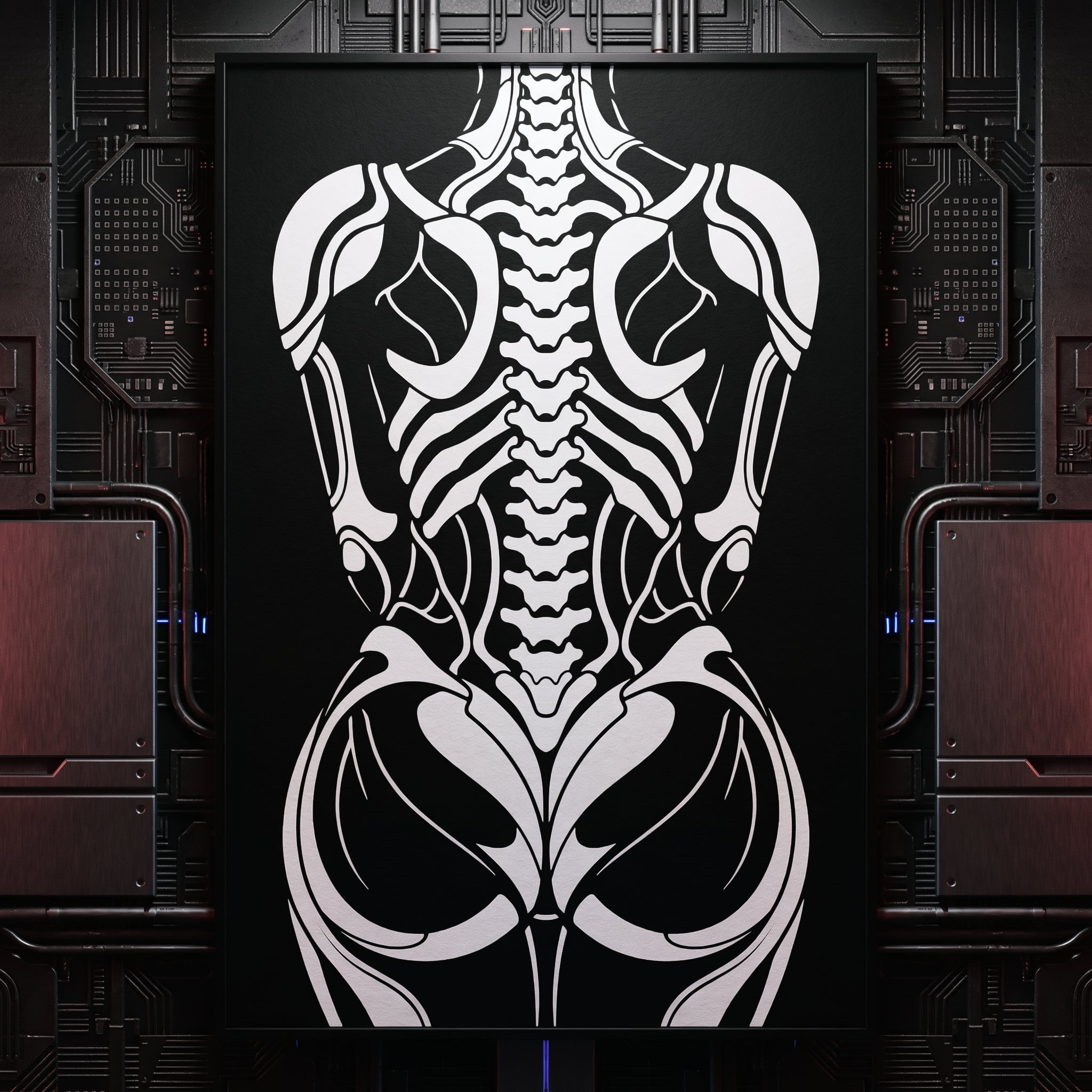 ARMATA | Cybernetic Skeletal Female Body Op Art Print | Luxury Sci-Fi Wall Art