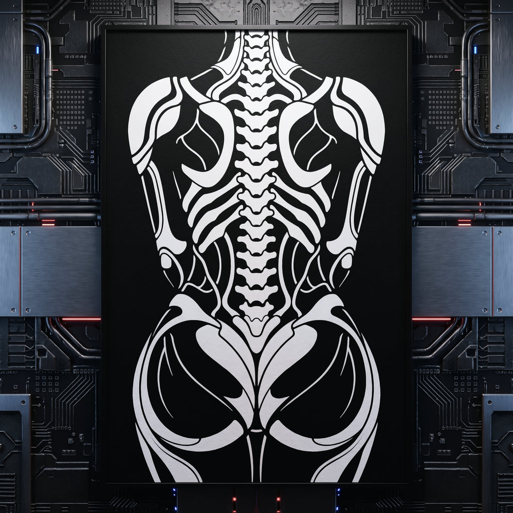 ARMATA | Cybernetic Skeletal Female Body Op Art Print | Luxury Sci-Fi Wall Art
