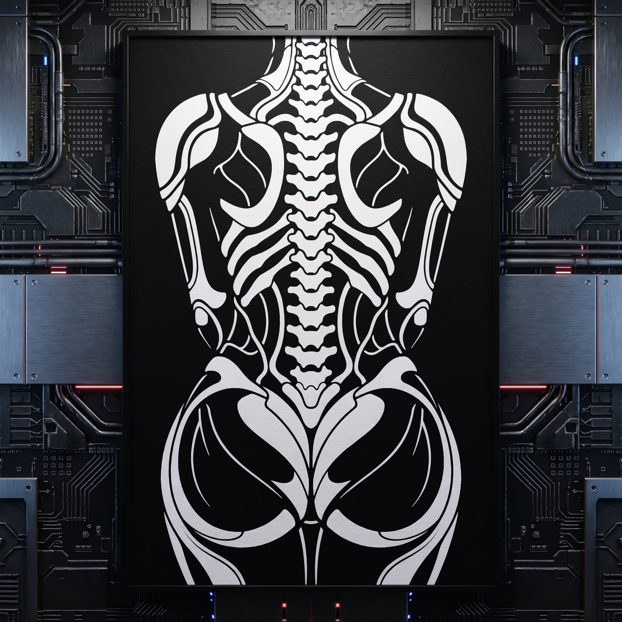 ARMATA | Cybernetic Skeletal Female Body Op Art Print | Luxury Sci-Fi Wall Art