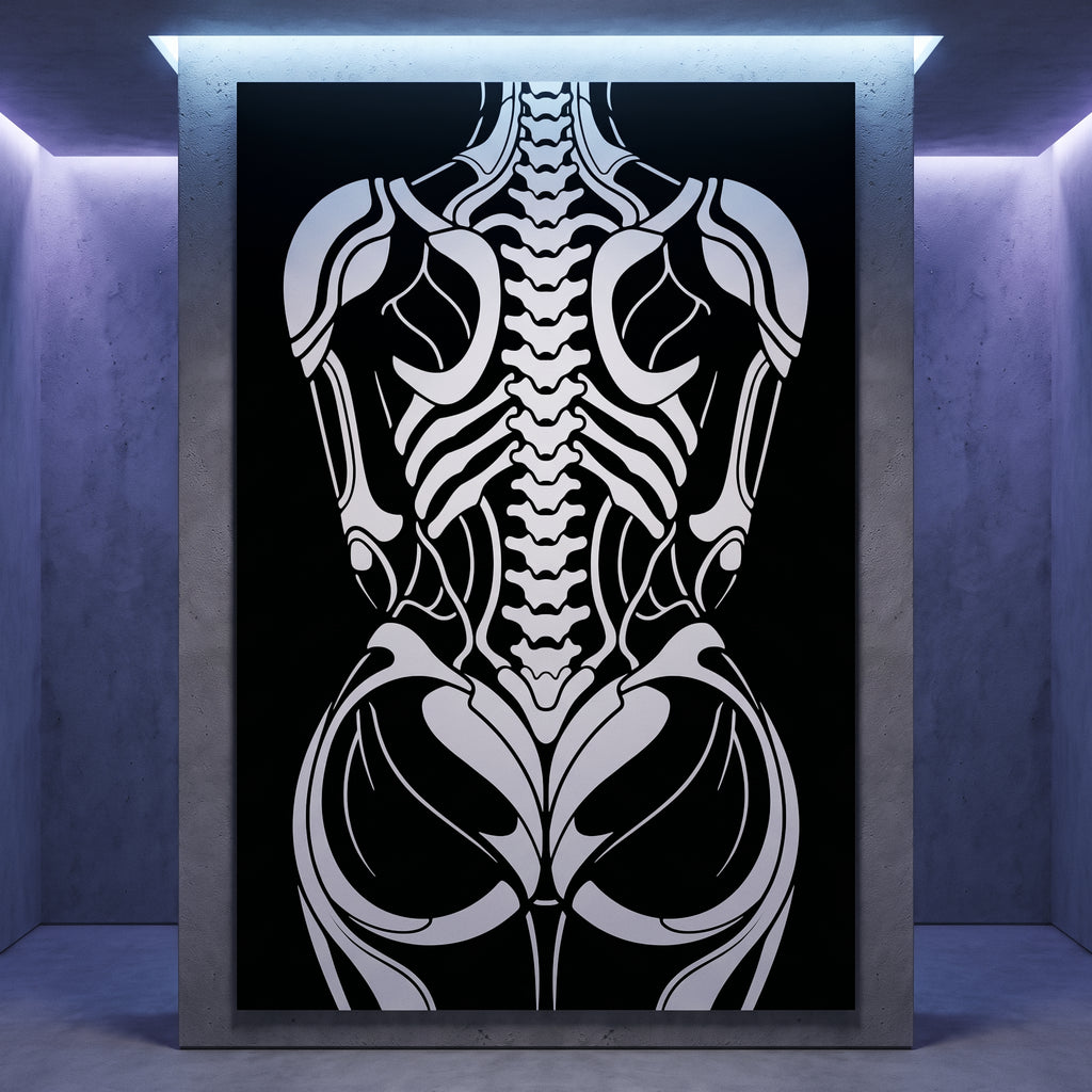 ARMATA | Cybernetic Skeletal Female Body Op Art Print | Luxury Sci-Fi Wall Art