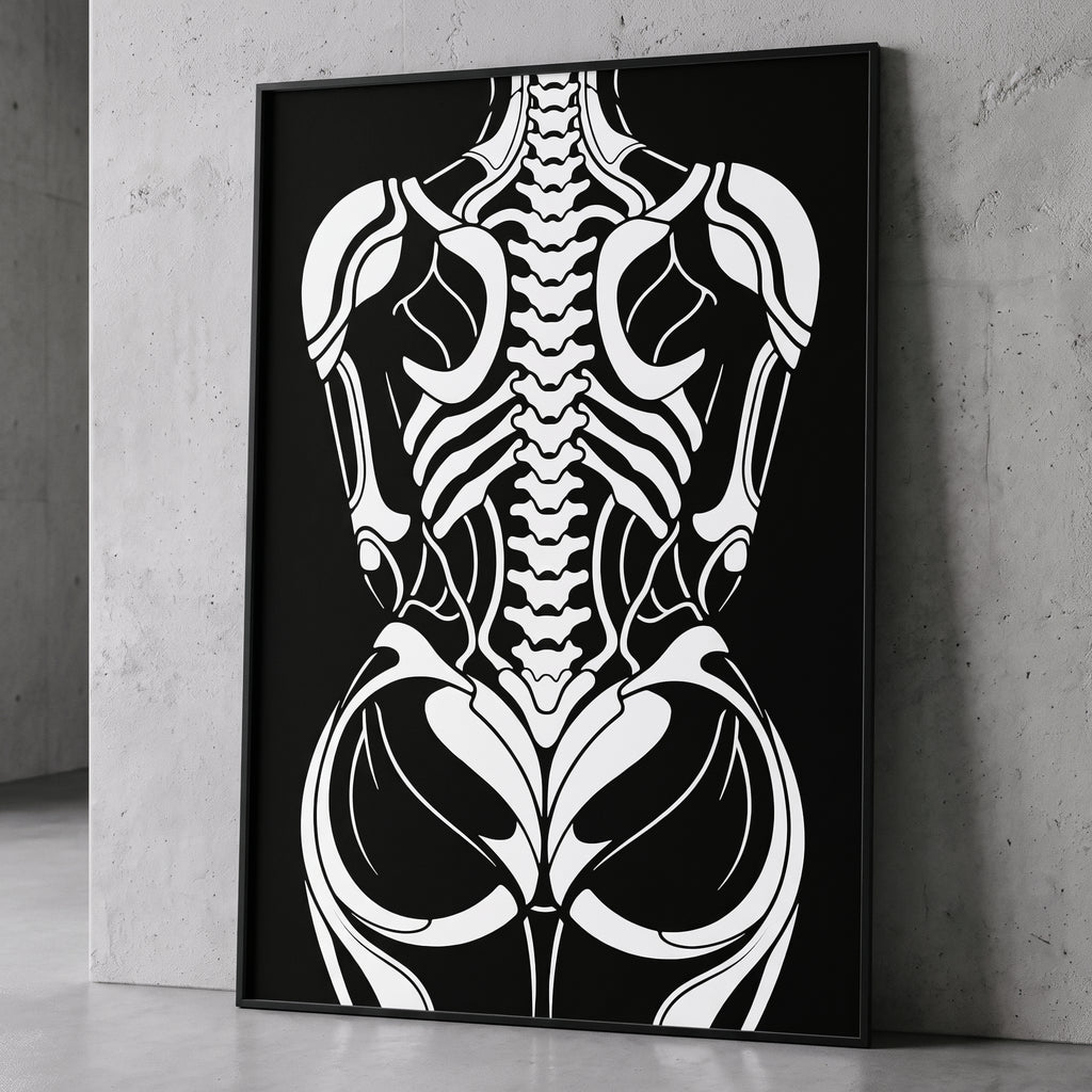 ARMATA | Cybernetic Skeletal Female Body Op Art Print | Luxury Sci-Fi Wall Art