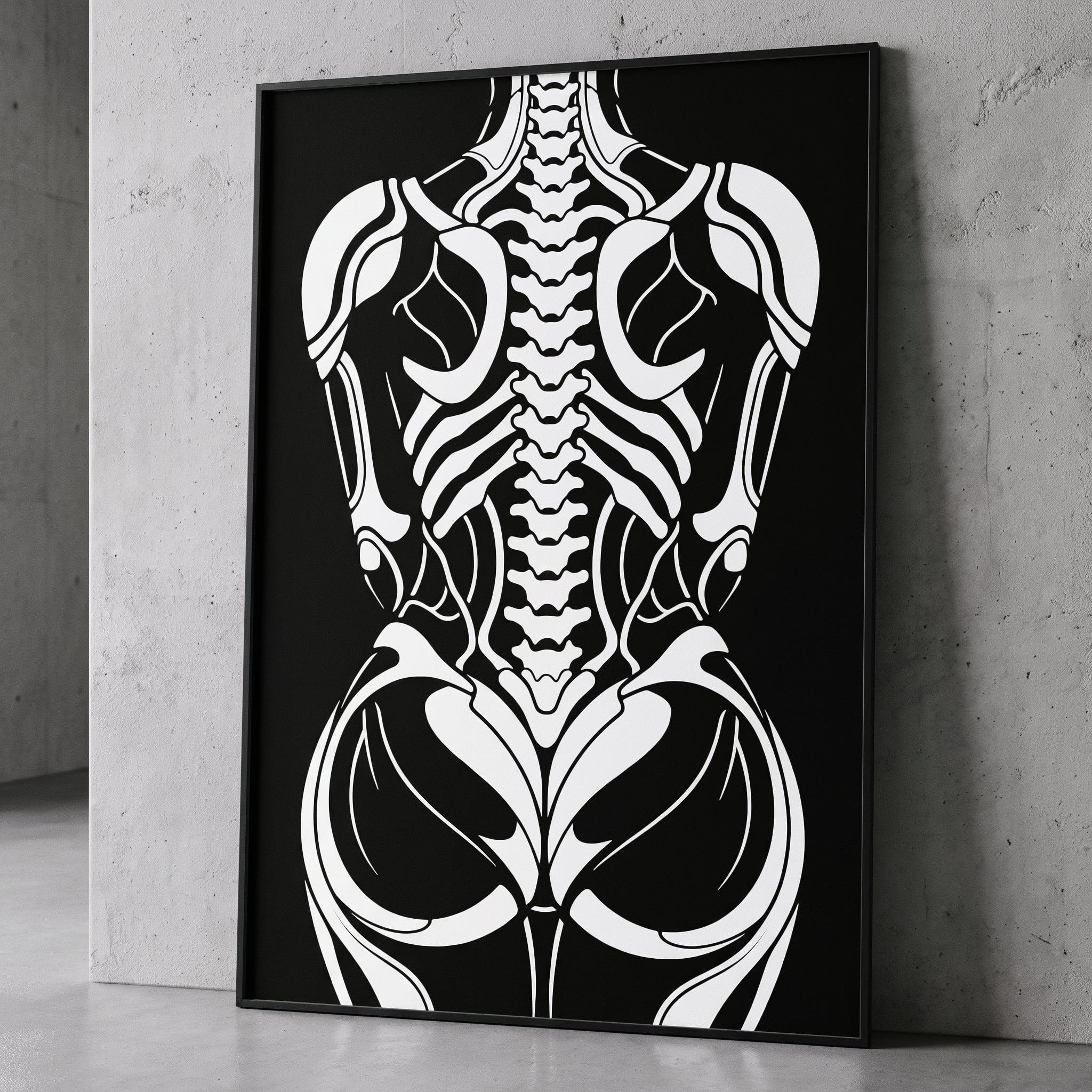 ARMATA | Cybernetic Skeletal Female Body Op Art Print | Luxury Sci-Fi Wall Art