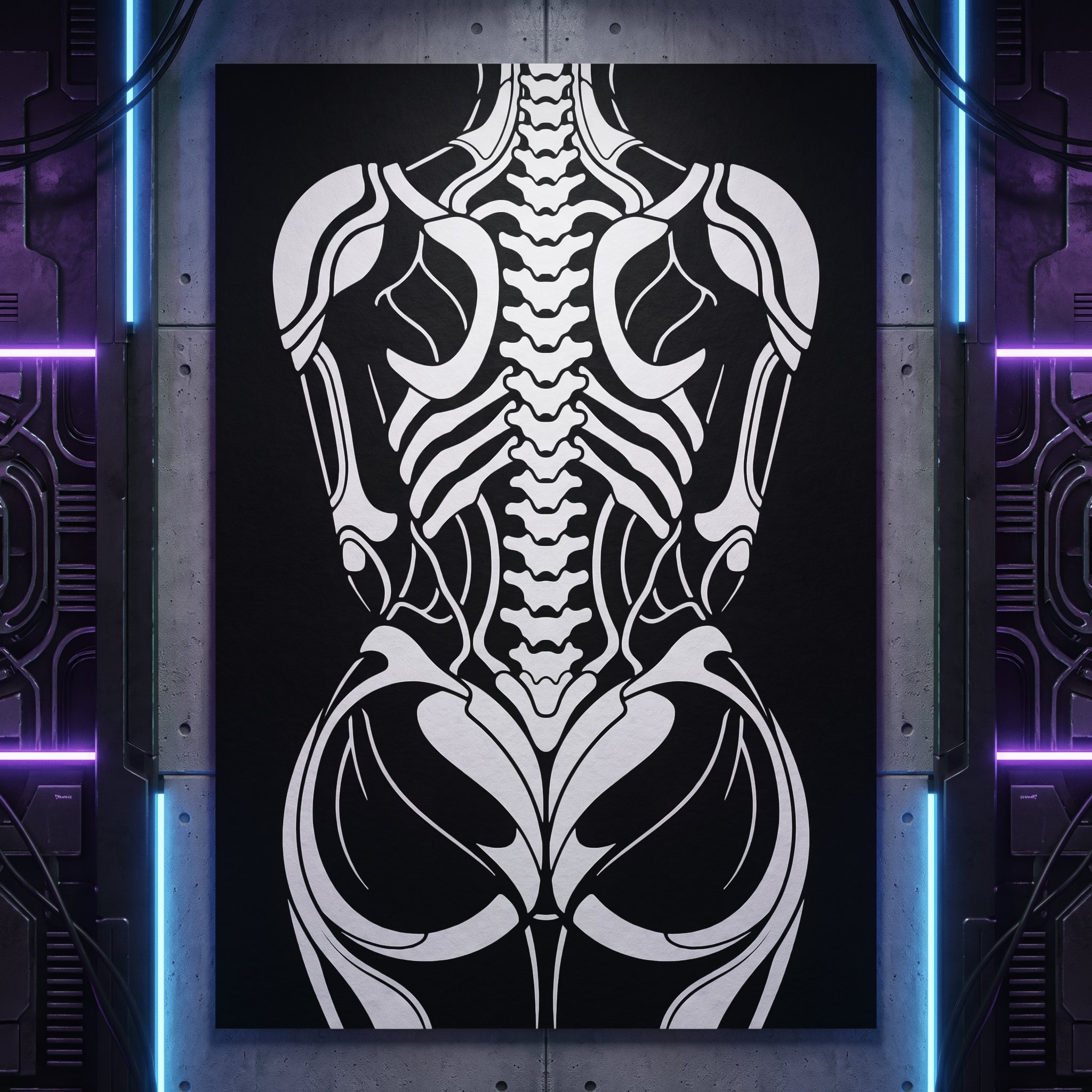 ARMATA | Cybernetic Skeletal Female Body Op Art Print | Luxury Sci-Fi Wall Art