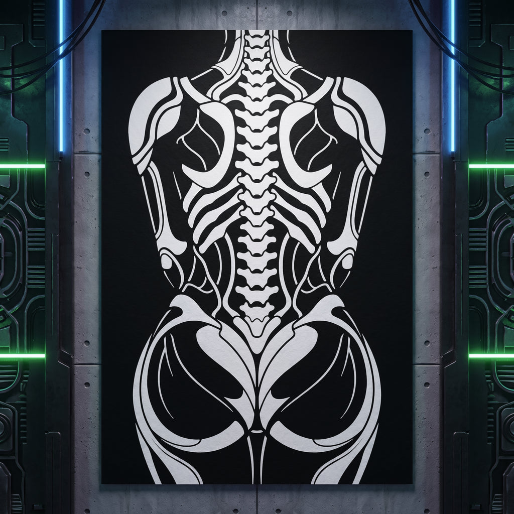 ARMATA | Cybernetic Skeletal Female Body Op Art Print | Luxury Sci-Fi Wall Art
