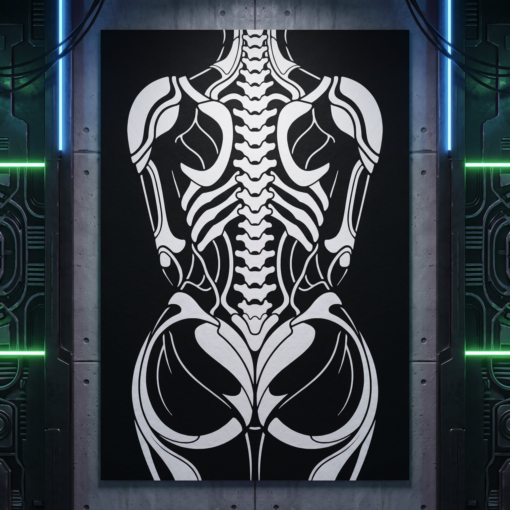 ARMATA | Cybernetic Skeletal Female Body Op Art Print | Luxury Sci-Fi Wall Art