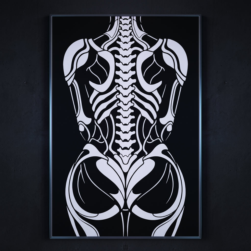ARMATA | Cybernetic Skeletal Female Body Op Art Print | Luxury Sci-Fi Wall Art