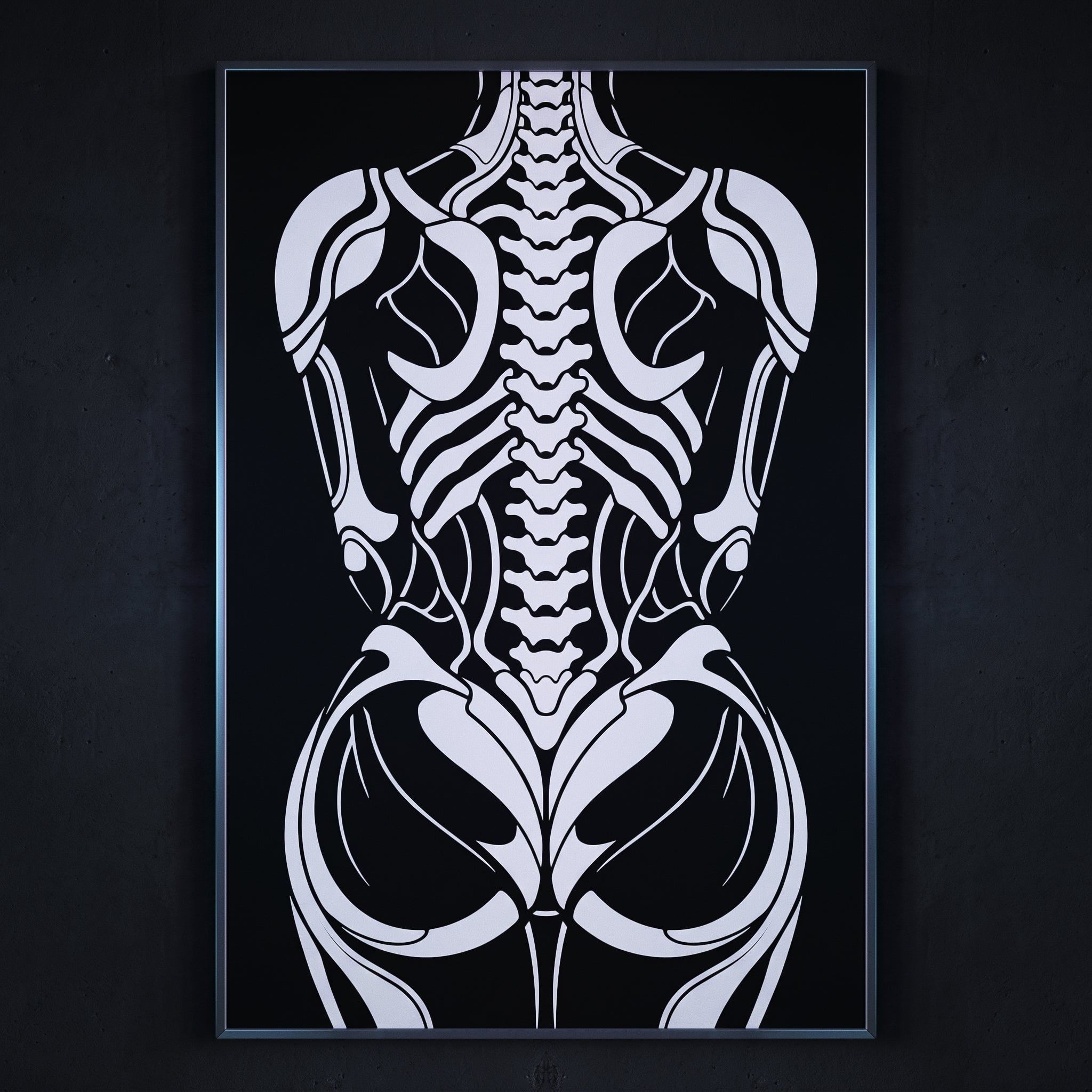 ARMATA | Cybernetic Skeletal Female Body Op Art Print | Luxury Sci-Fi Wall Art