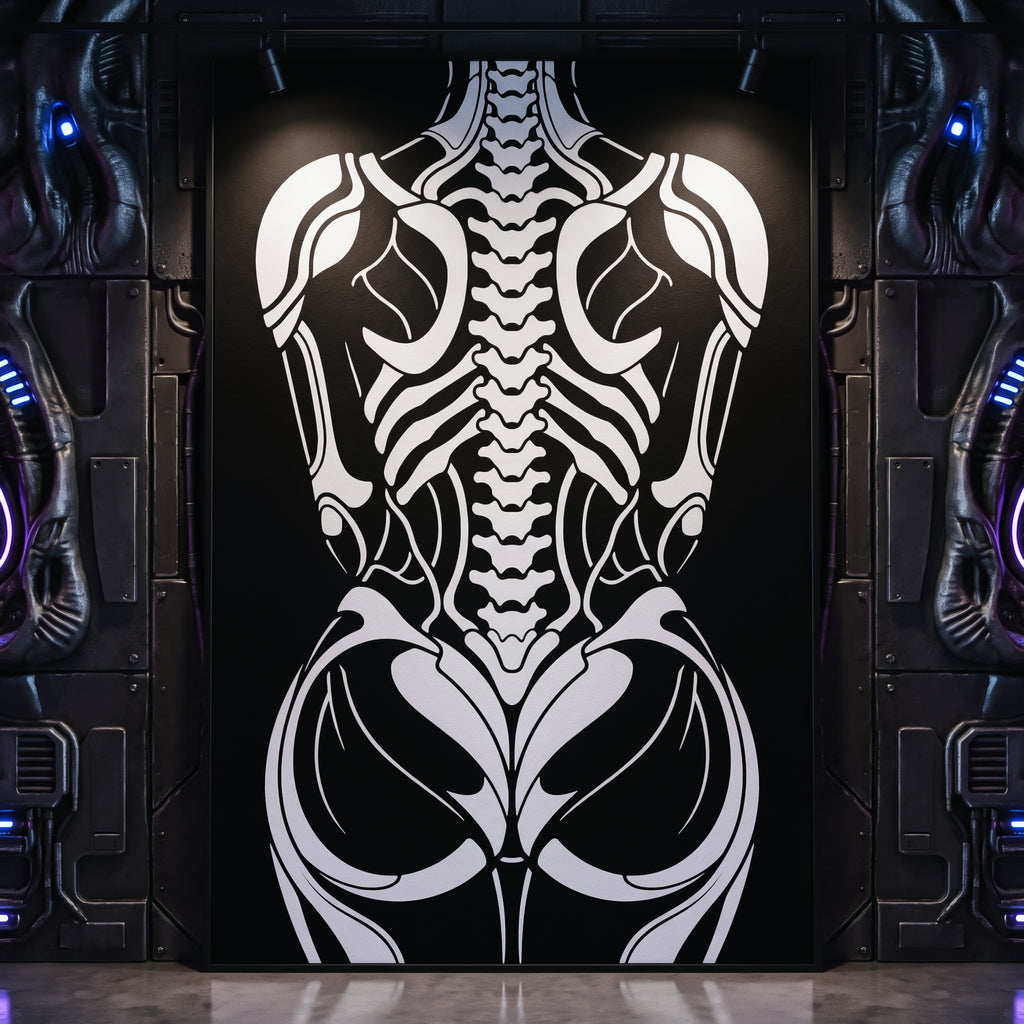 ARMATA | Cybernetic Skeletal Female Body Op Art Print | Luxury Sci-Fi Wall Art
