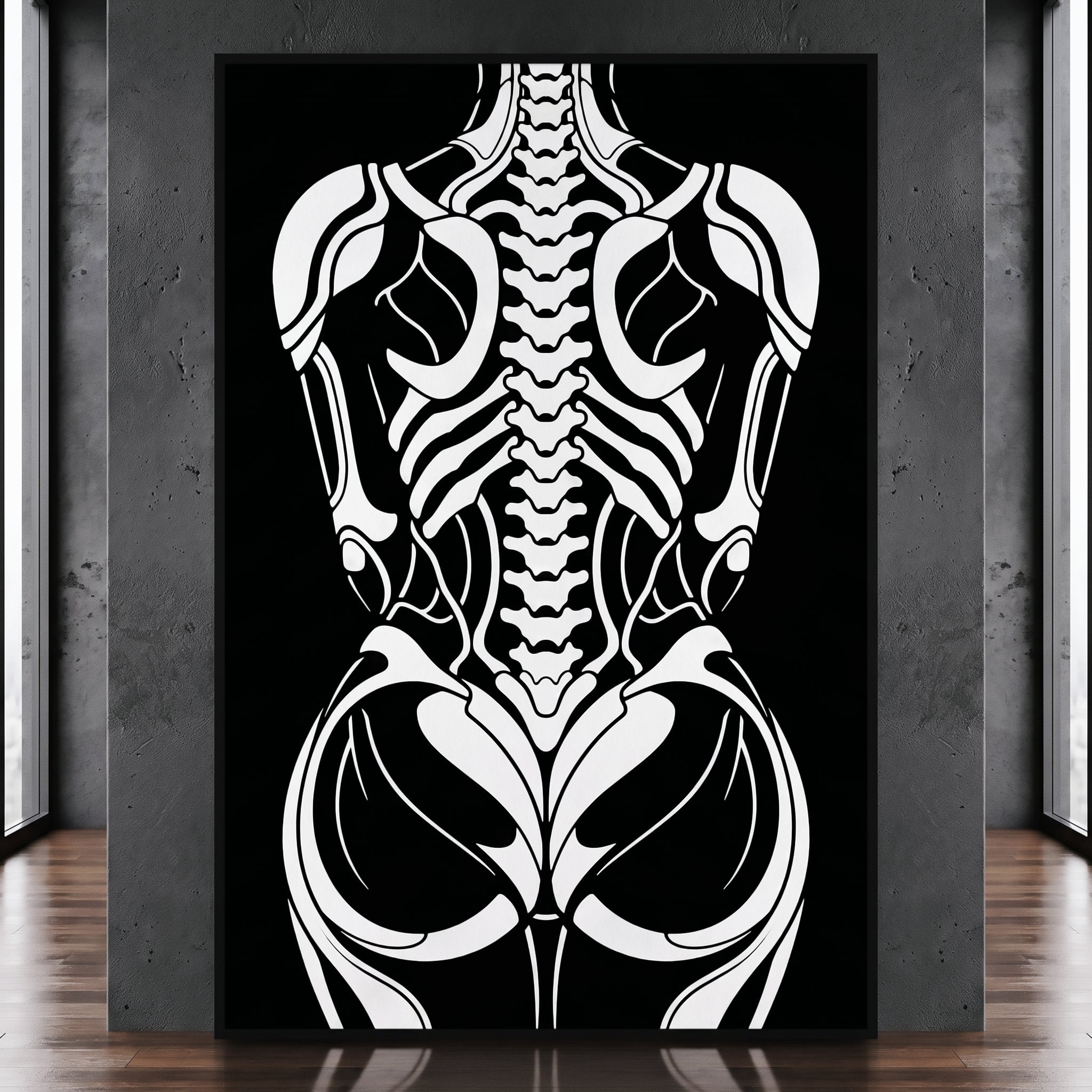 ARMATA | Cybernetic Skeletal Female Body Op Art Print | Luxury Sci-Fi Wall Art