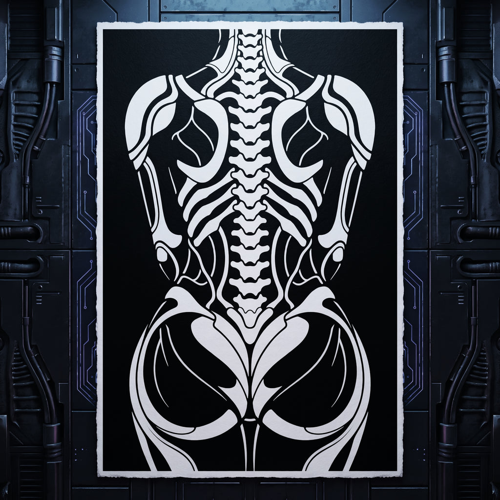 ARMATA | Cybernetic Skeletal Female Body Op Art Print | Luxury Sci-Fi Wall Art