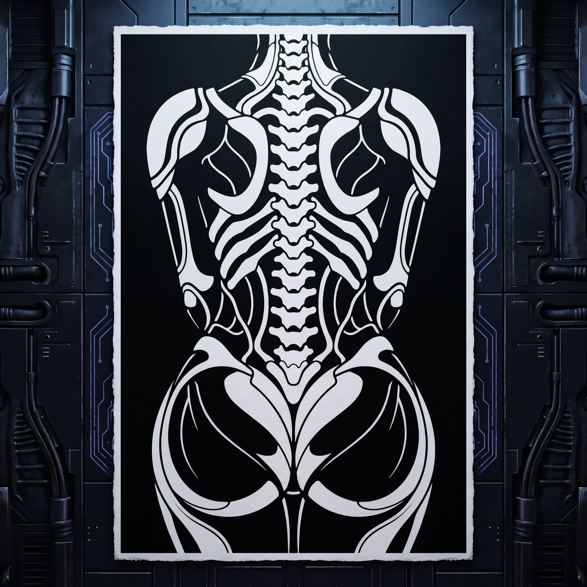 ARMATA | Cybernetic Skeletal Female Body Op Art Print | Luxury Sci-Fi Wall Art