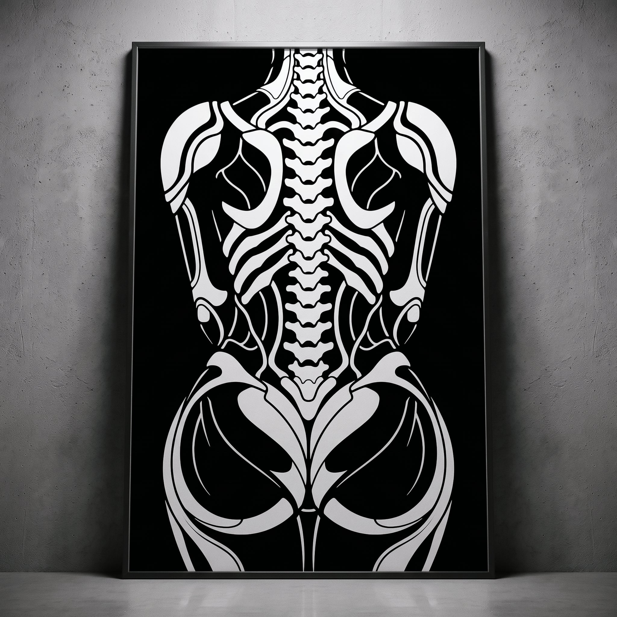 ARMATA | Cybernetic Skeletal Female Body Op Art Print | Luxury Sci-Fi Wall Art