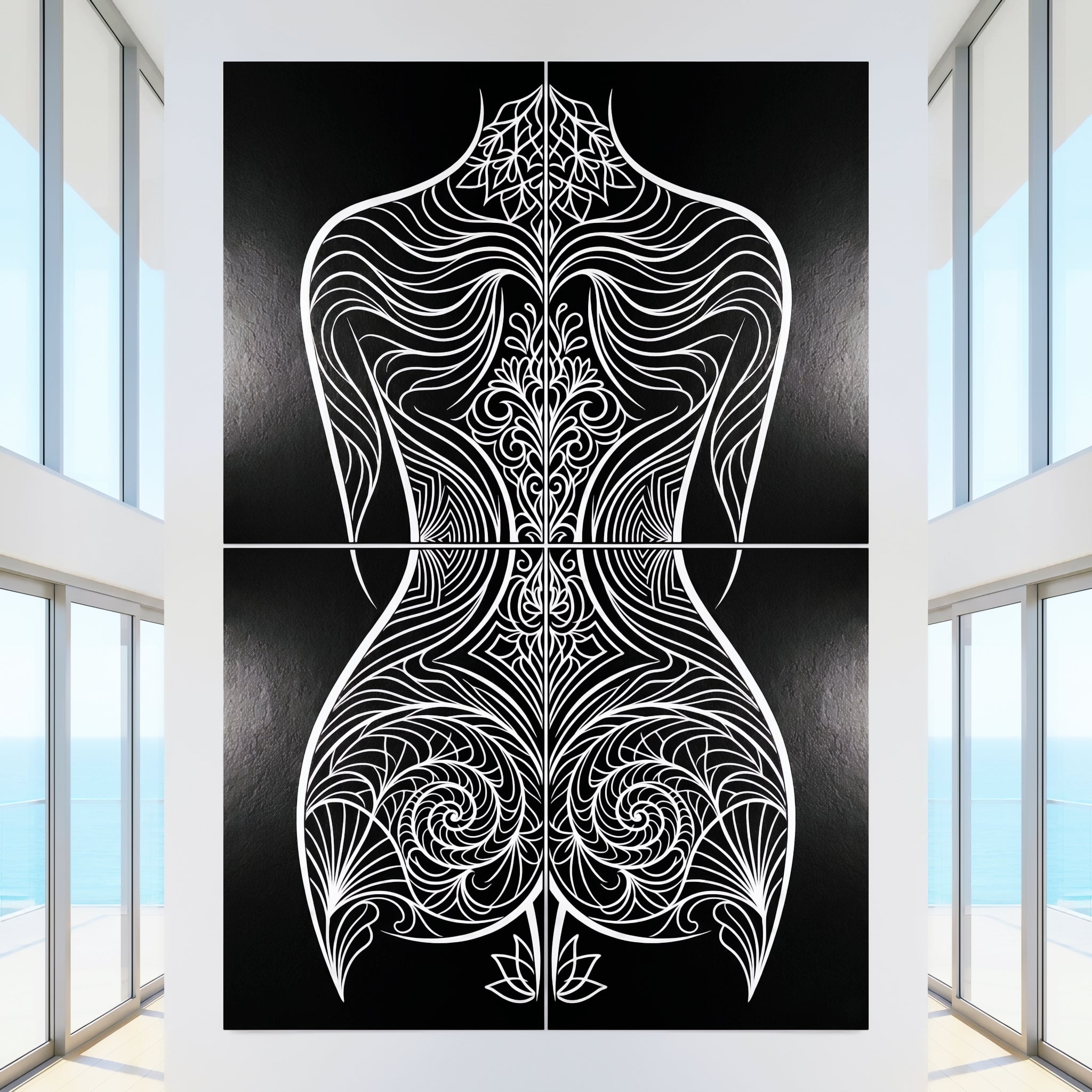 CORAL | Minimalist Female Figure Coastal B&W Op Art | Modern Luxury Multi-Print Wall Art