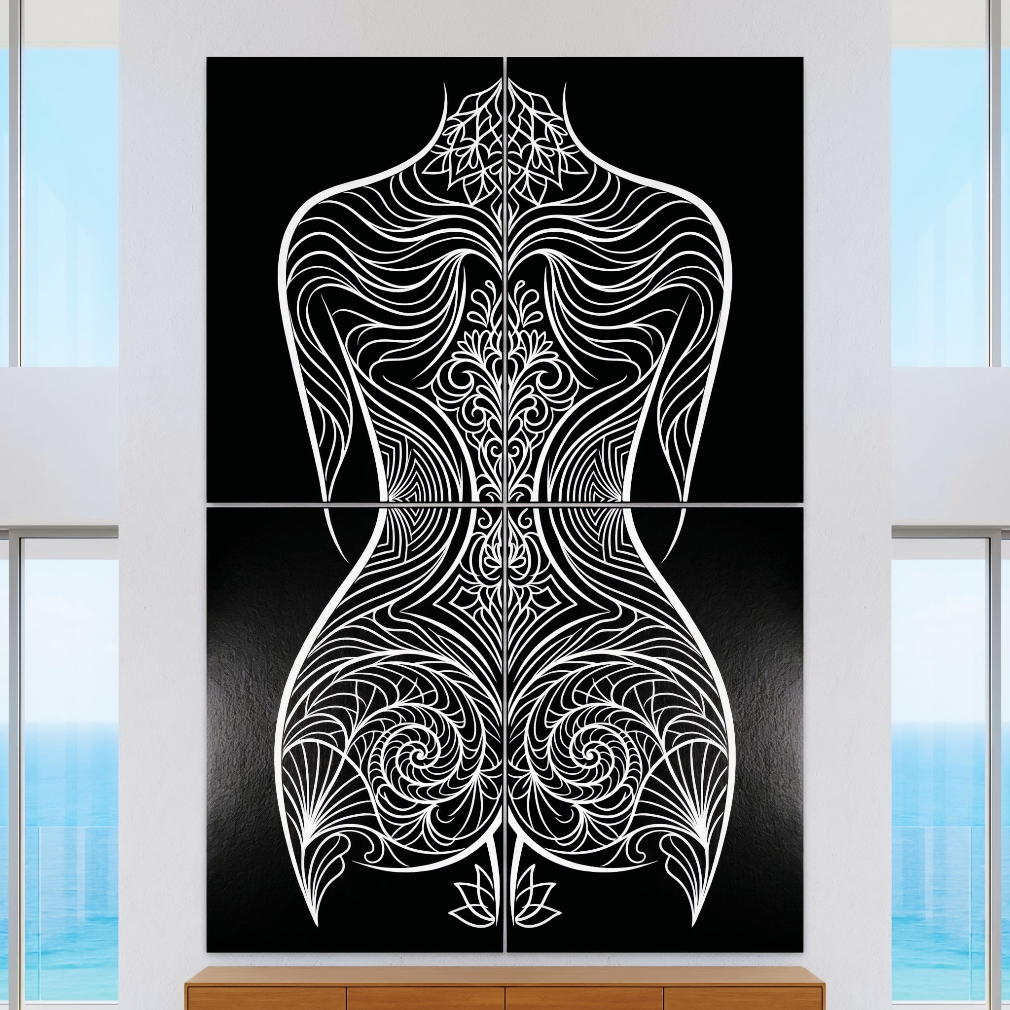 CORAL | Minimalist Female Figure Coastal B&W Op Art | Modern Luxury Multi-Print Wall Art