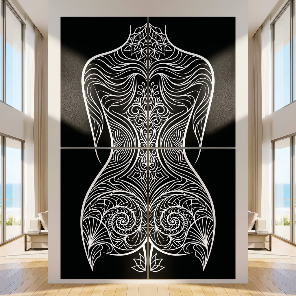 CORAL | Minimalist Female Figure Coastal B&W Op Art | Modern Luxury Multi-Print Wall Art