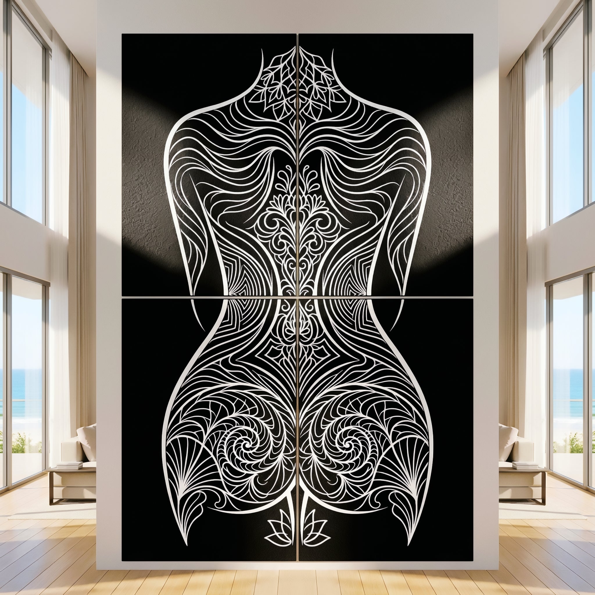 CORAL | Minimalist Female Figure Coastal B&W Op Art | Modern Luxury Multi-Print Wall Art