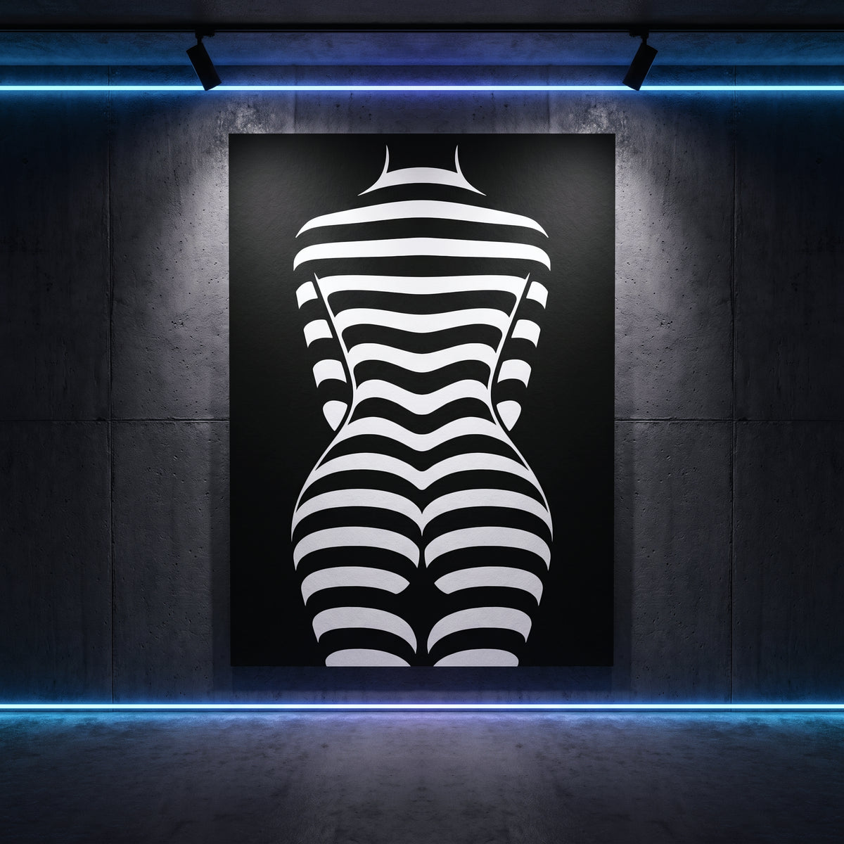 CURVES | Abstract Female Silhouette Op Art Print | B&W Minimalist Wall Art