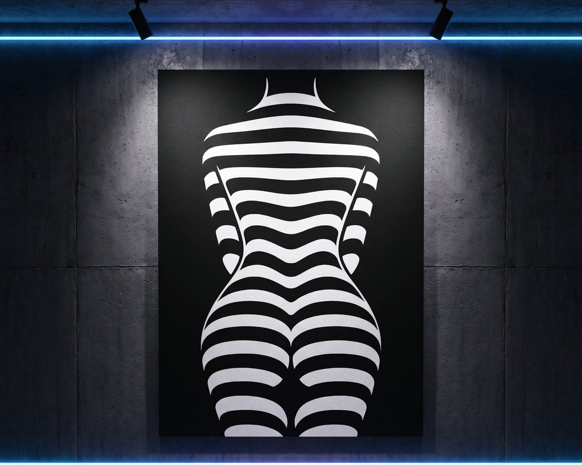 CURVES | Abstract Female Silhouette Op Art Print | B&W Minimalist Wall Art