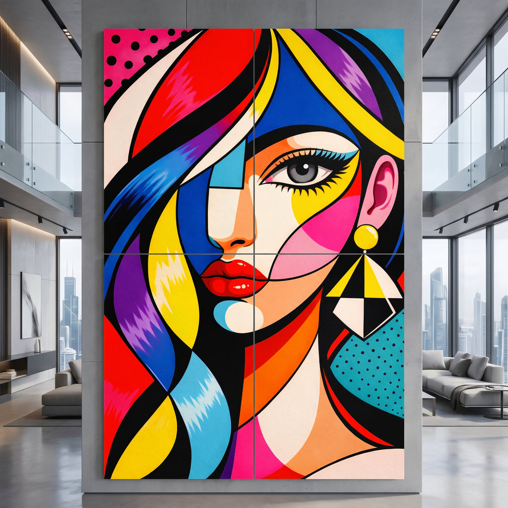 DIVA | Modern Cubism Female Portrait Pop Art | Vibrant Multi-Print Wall Art