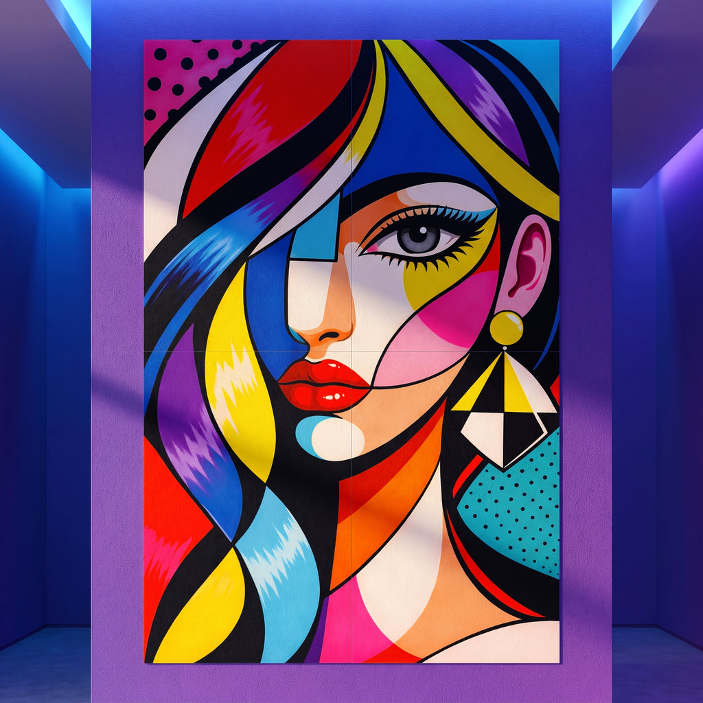 DIVA | Modern Cubism Female Portrait Pop Art | Vibrant Multi-Print Wall Art