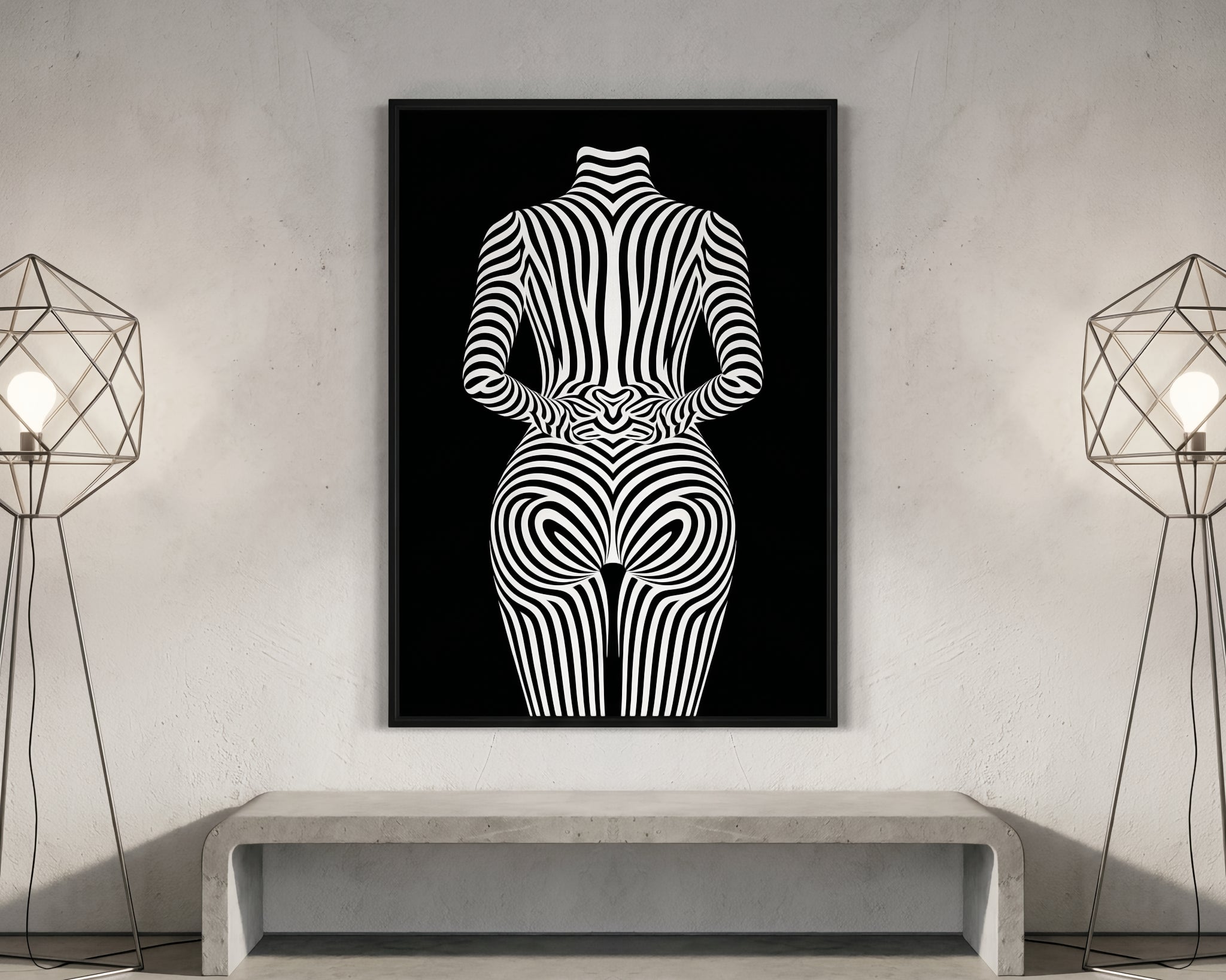 ECHELON | Brutalist Striped Abstract Female Op Art | Minimalist Luxury Wall Art