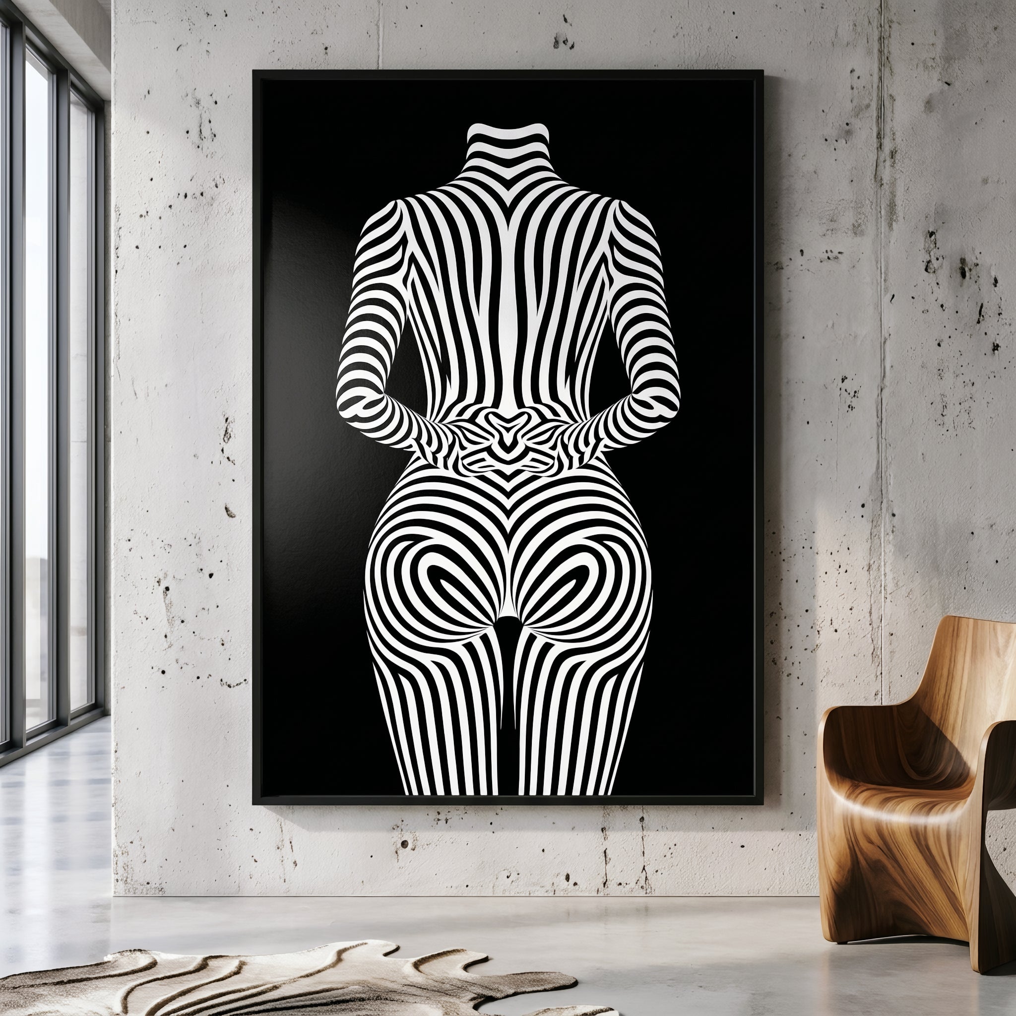 ECHELON | Brutalist Striped Abstract Female Op Art | Minimalist Luxury Wall Art