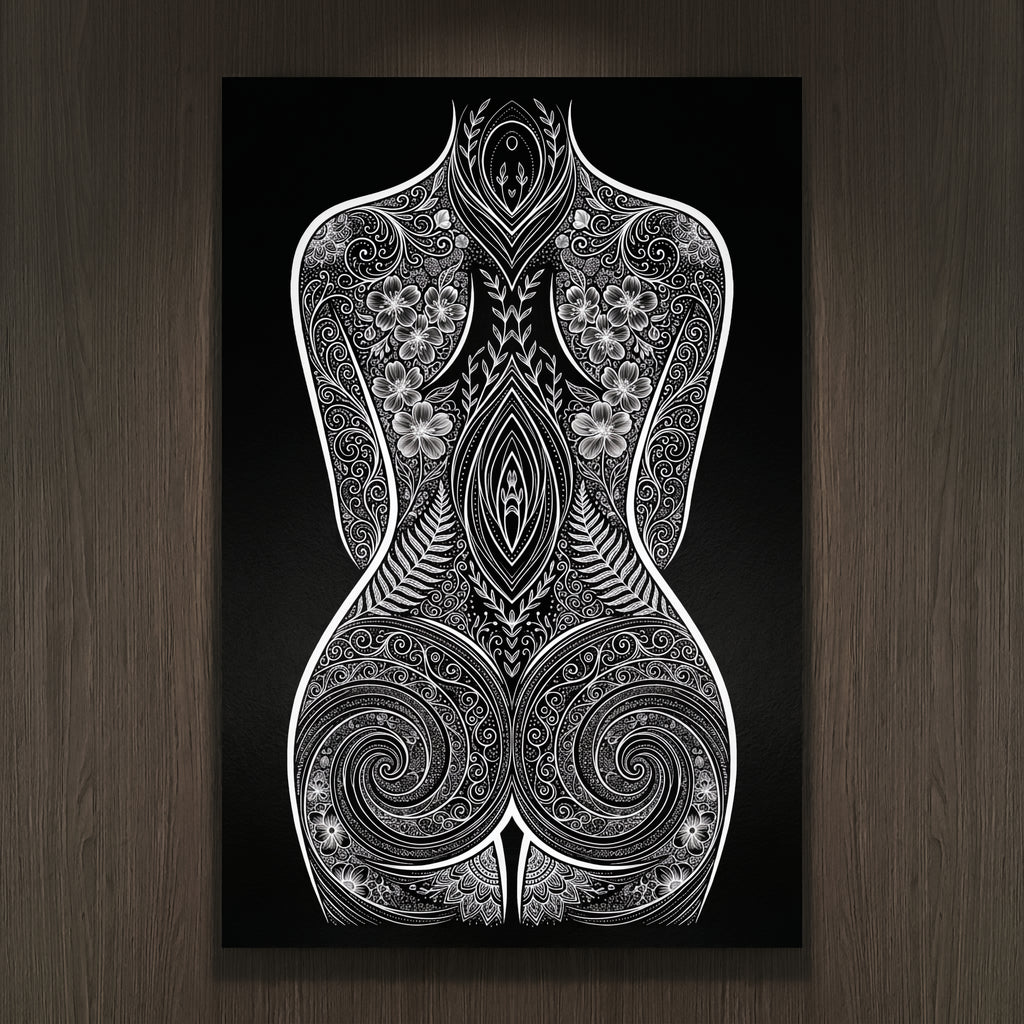 EDEN | Minimalist Botanical Patterned Abstract Female Wall Art | B&W Luxury Decor Print