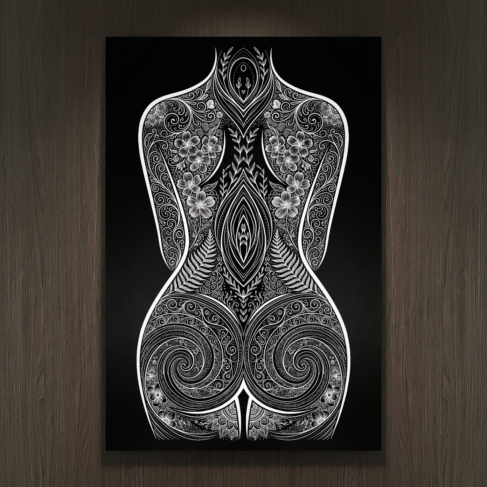 EDEN | Minimalist Botanical Patterned Abstract Female Wall Art | B&W Luxury Decor Print