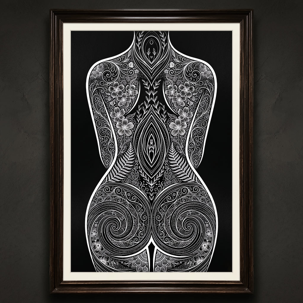 EDEN | Minimalist Botanical Patterned Abstract Female Wall Art | B&W Luxury Decor Print