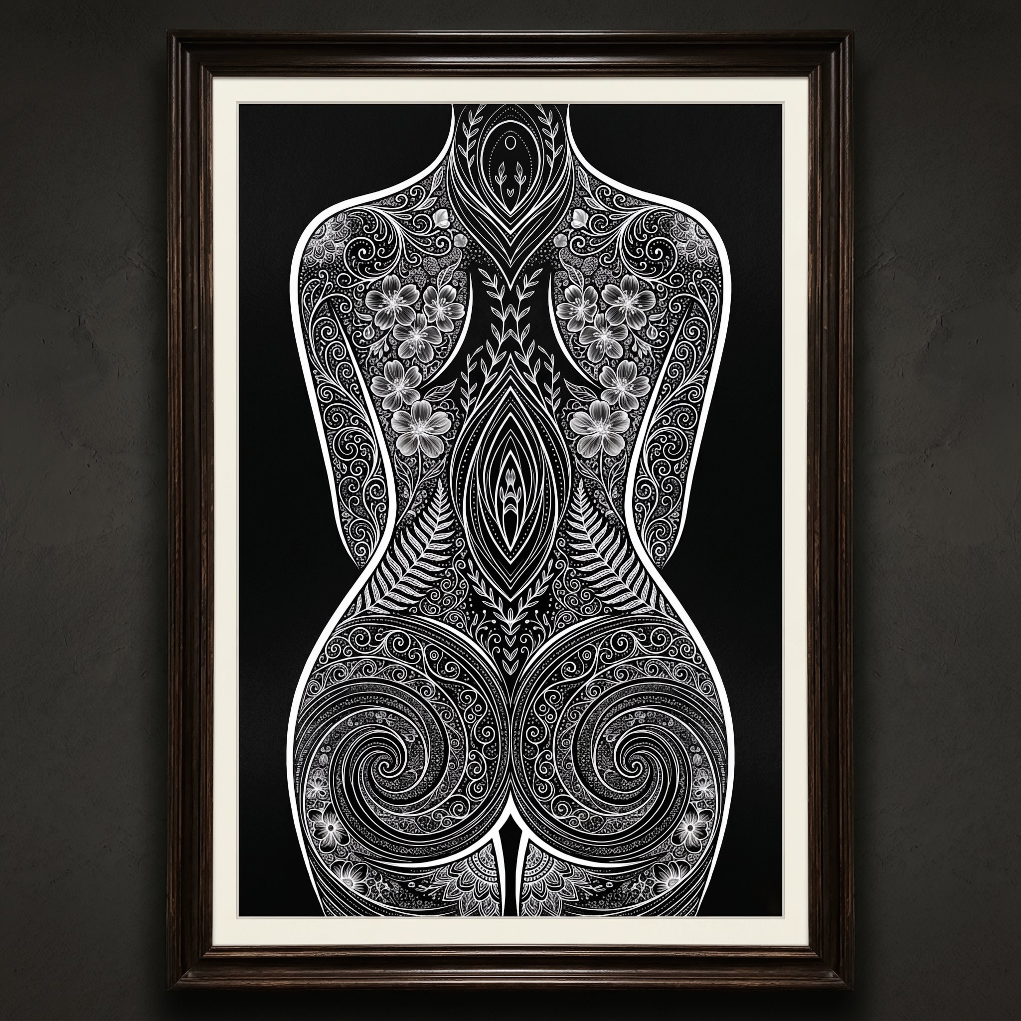 EDEN | Minimalist Botanical Patterned Abstract Female Wall Art | B&W Luxury Decor Print