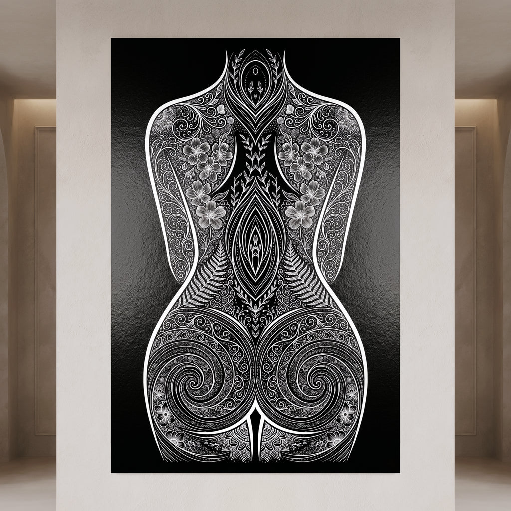 EDEN | Minimalist Botanical Patterned Abstract Female Wall Art | B&W Luxury Decor Print
