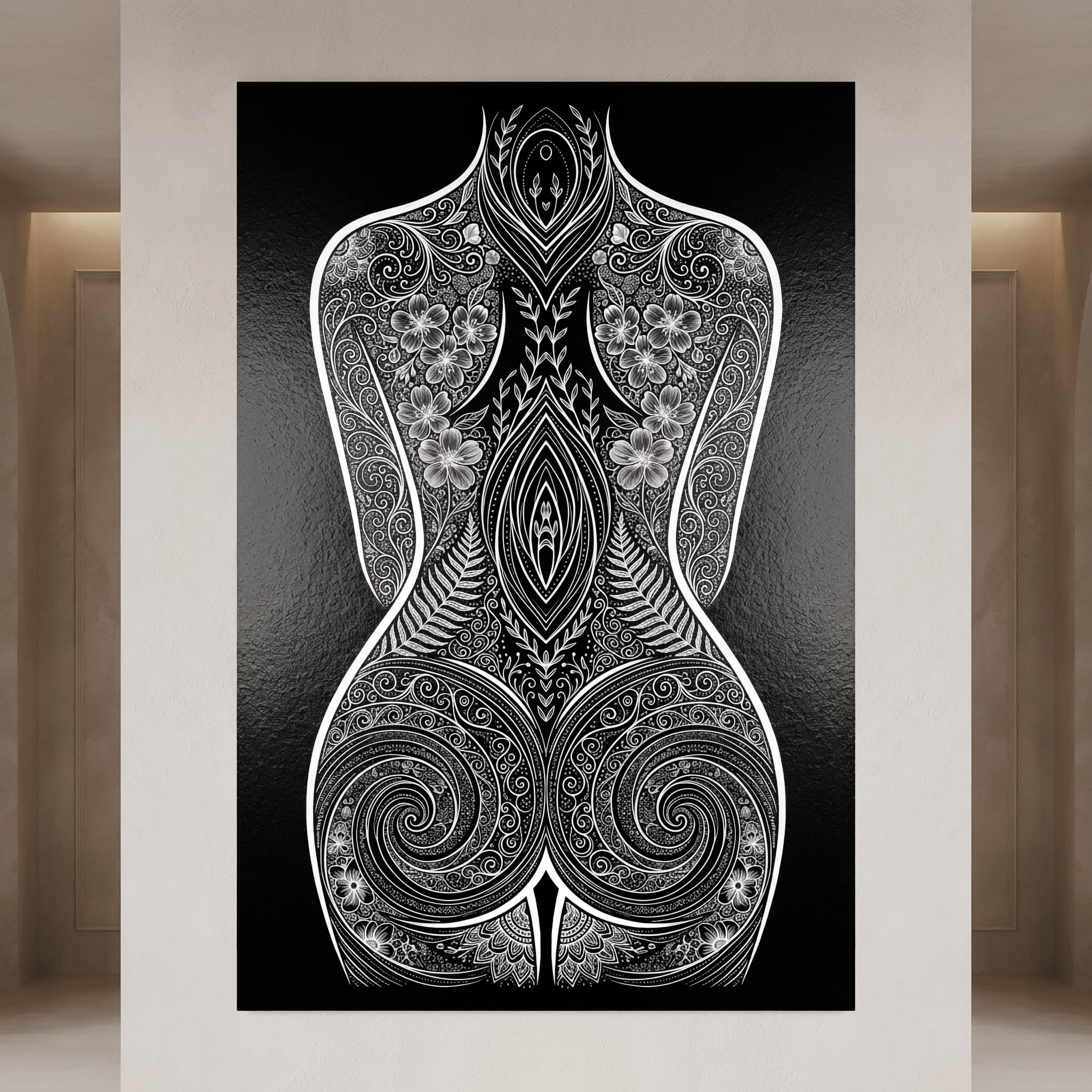 EDEN | Minimalist Botanical Patterned Abstract Female Wall Art | B&W Luxury Decor Print