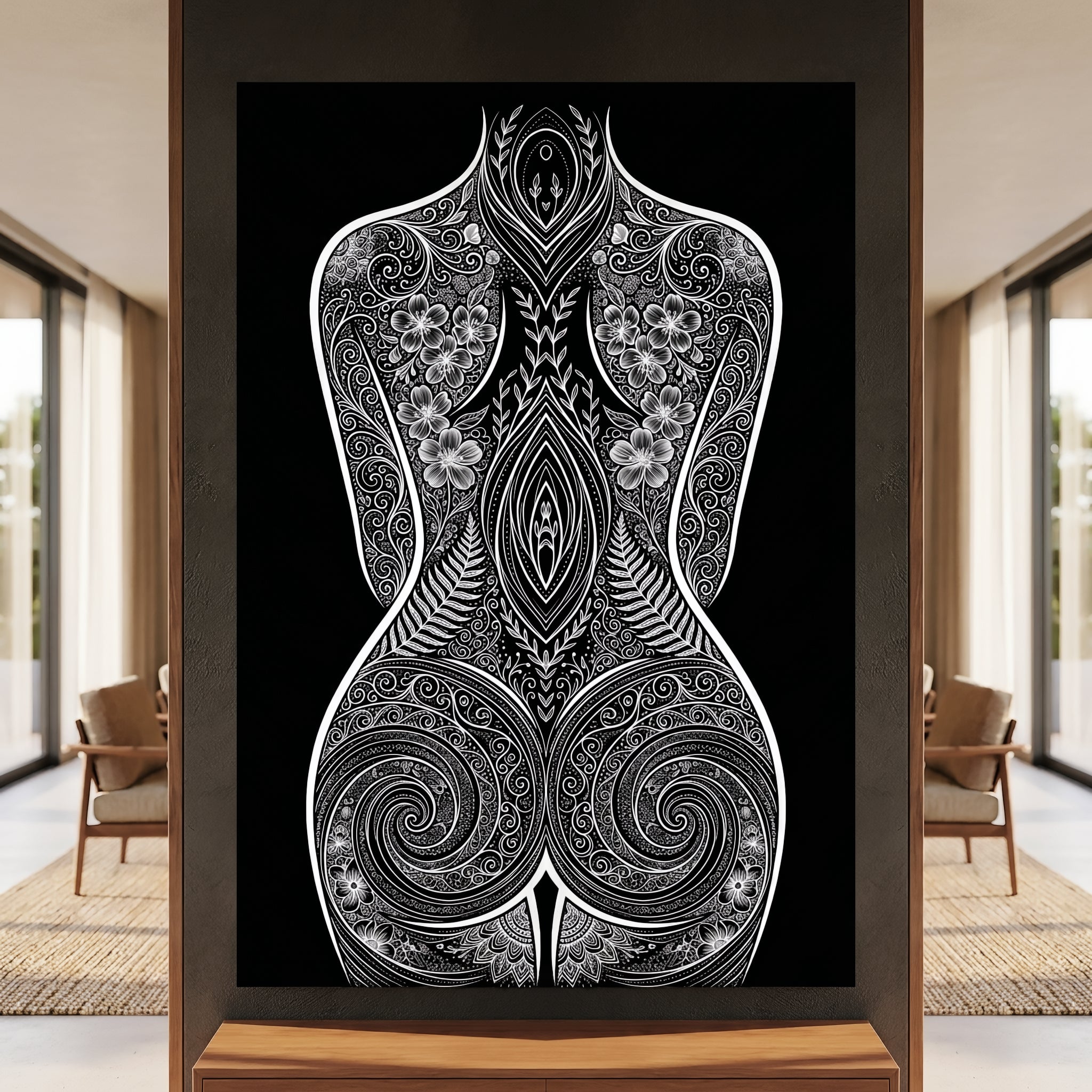 EDEN | Minimalist Botanical Patterned Abstract Female Wall Art | B&W Luxury Decor Print
