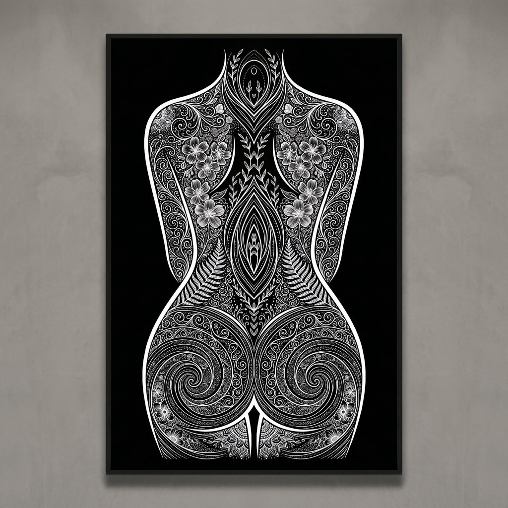 EDEN | Minimalist Botanical Patterned Abstract Female Wall Art | B&W Luxury Decor Print