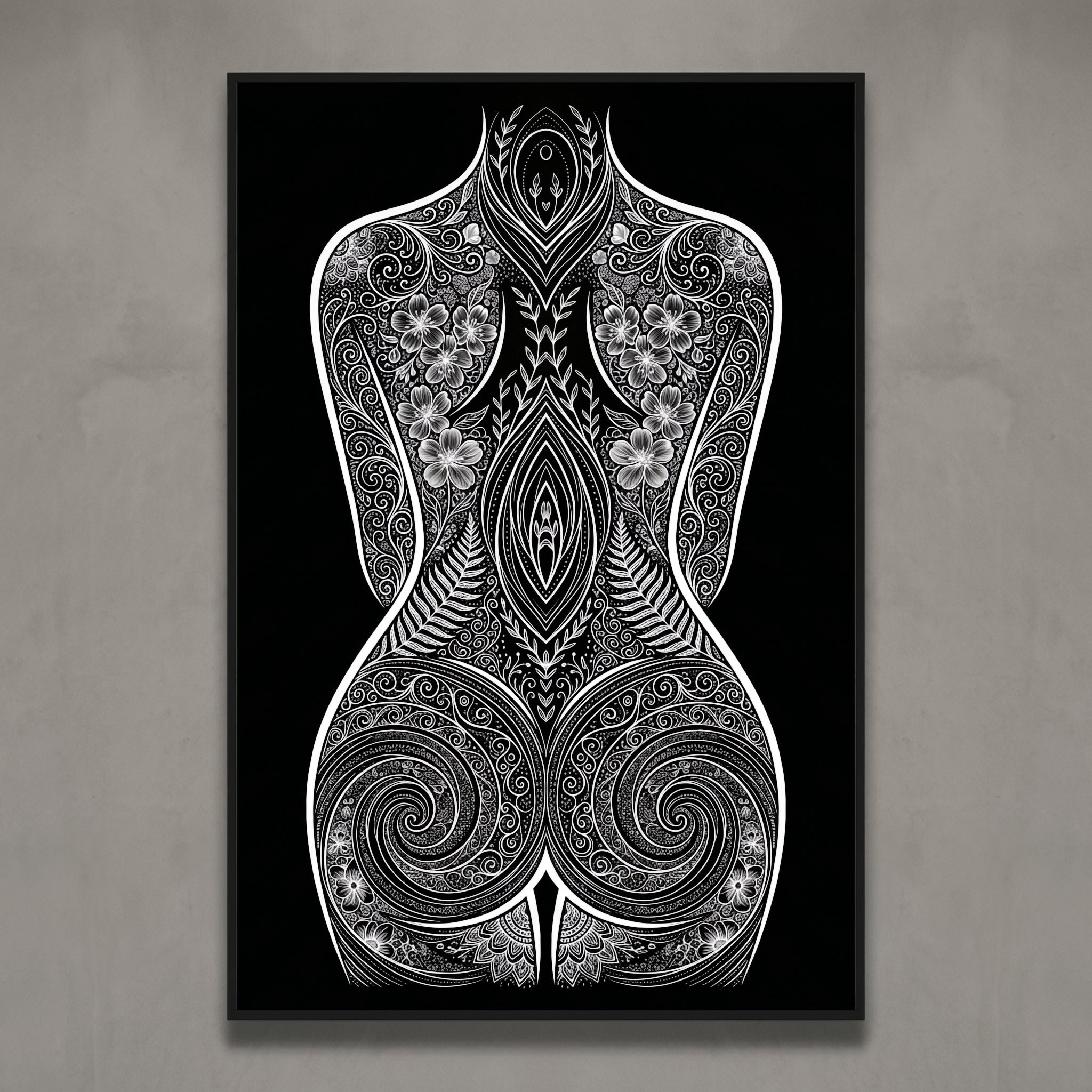 EDEN | Minimalist Botanical Patterned Abstract Female Wall Art | B&W Luxury Decor Print