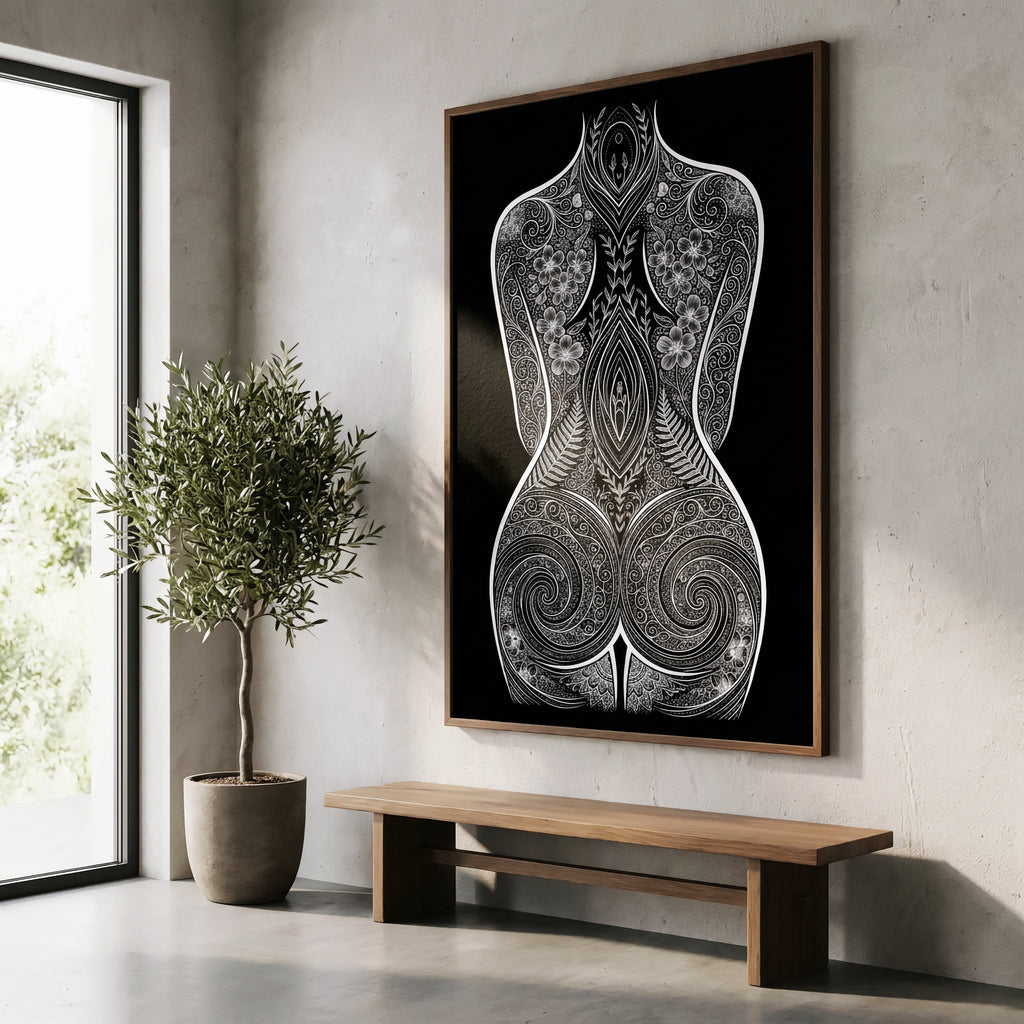 EDEN | Minimalist Botanical Patterned Abstract Female Wall Art | B&W Luxury Decor Print
