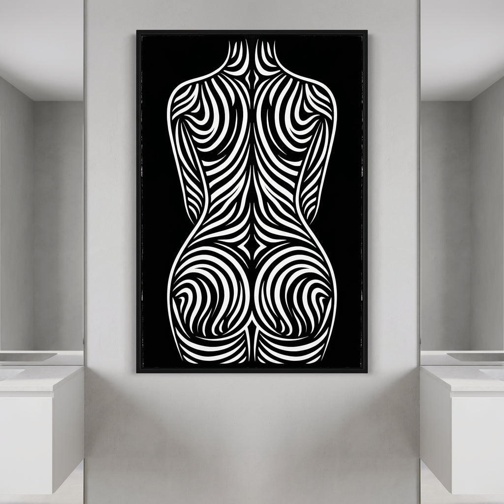 ENTROPY | Minimalist Striped Female Silhouette Op Art Print | B&W Modern Luxury Wall Art