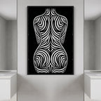 ENTROPY | Minimalist Striped Female Silhouette Op Art Print | B&W Modern Luxury Wall Art