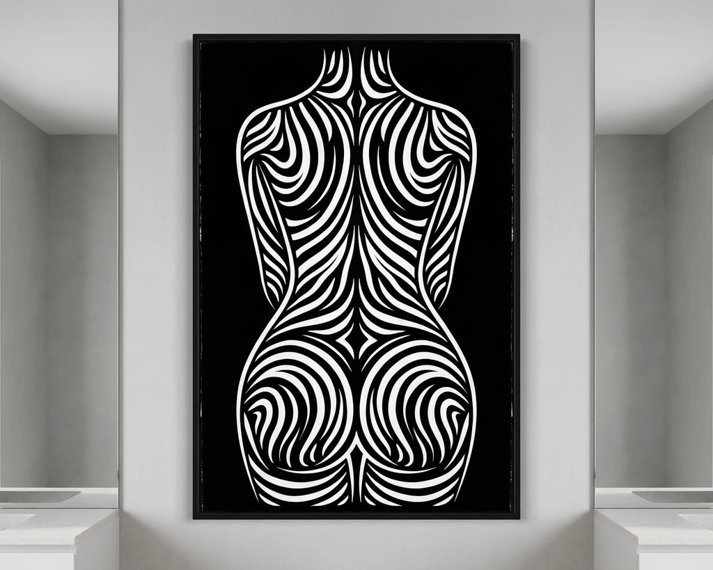 ENTROPY | Minimalist Striped Female Silhouette Op Art Print | B&W Modern Luxury Wall Art